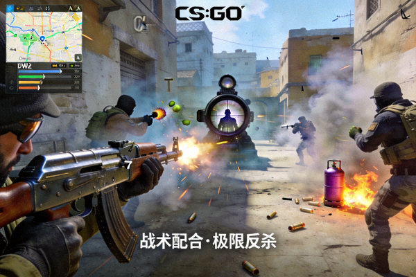 CS:GO游戏专区展示图 - 第一人称视角下的激烈枪战与战术配合场景