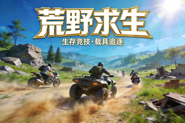 荒野求生游戏专区展示图 - 广阔地图中的玩家生存竞技与载具追逐画面