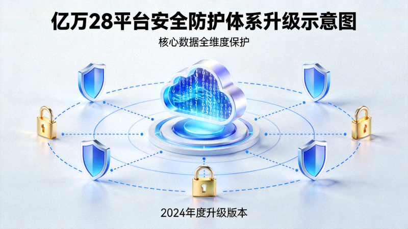 亿万28平台安全防护体系升级示意图 - 盾牌与锁图标环绕保护数据
